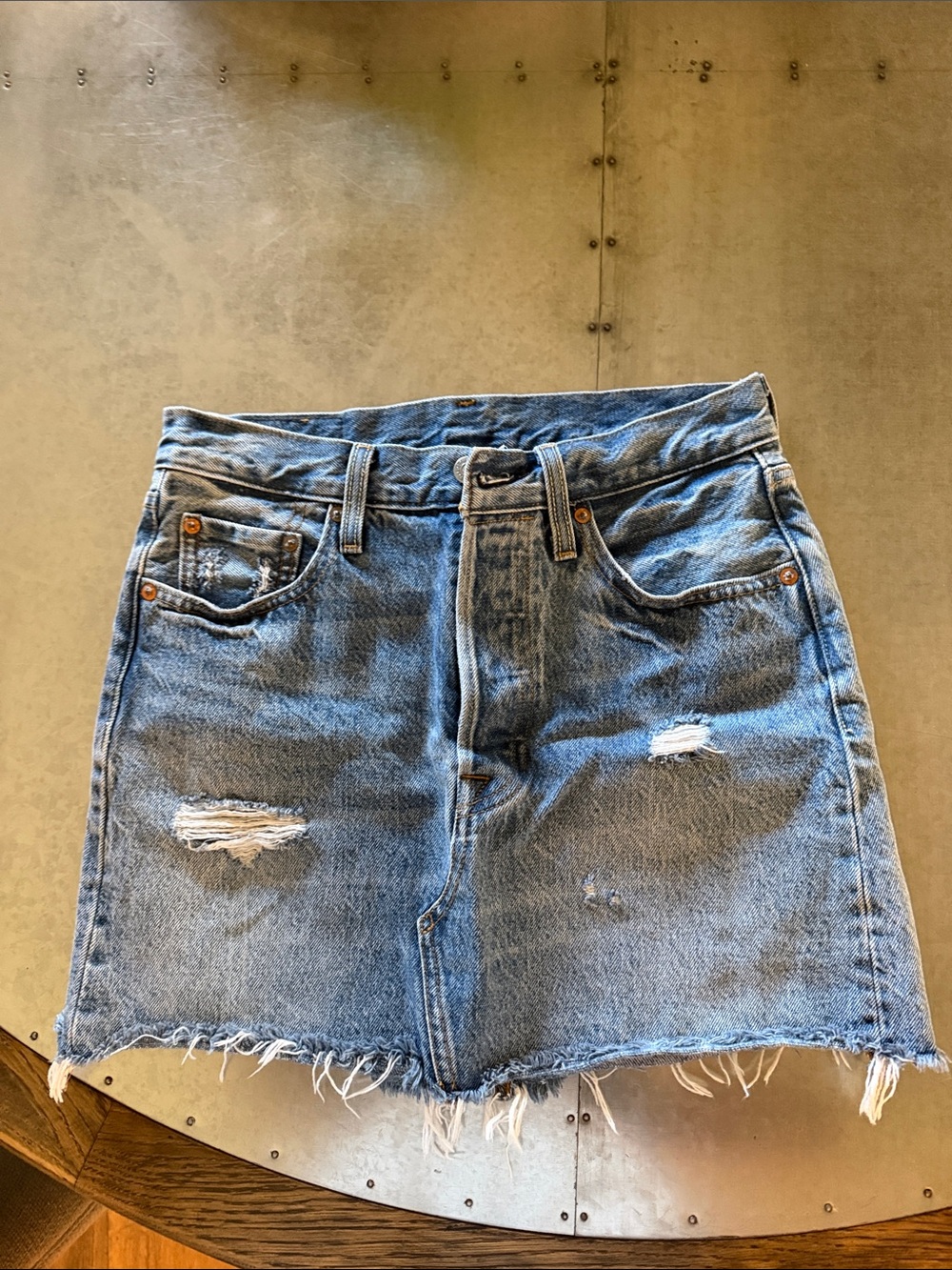 Denim Distressed Mini Skirt - Blue